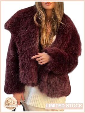 Faux Fur Coat Fluffy Short Jacket with Lapel Shaggy Winter Parka Warm Furry Coat